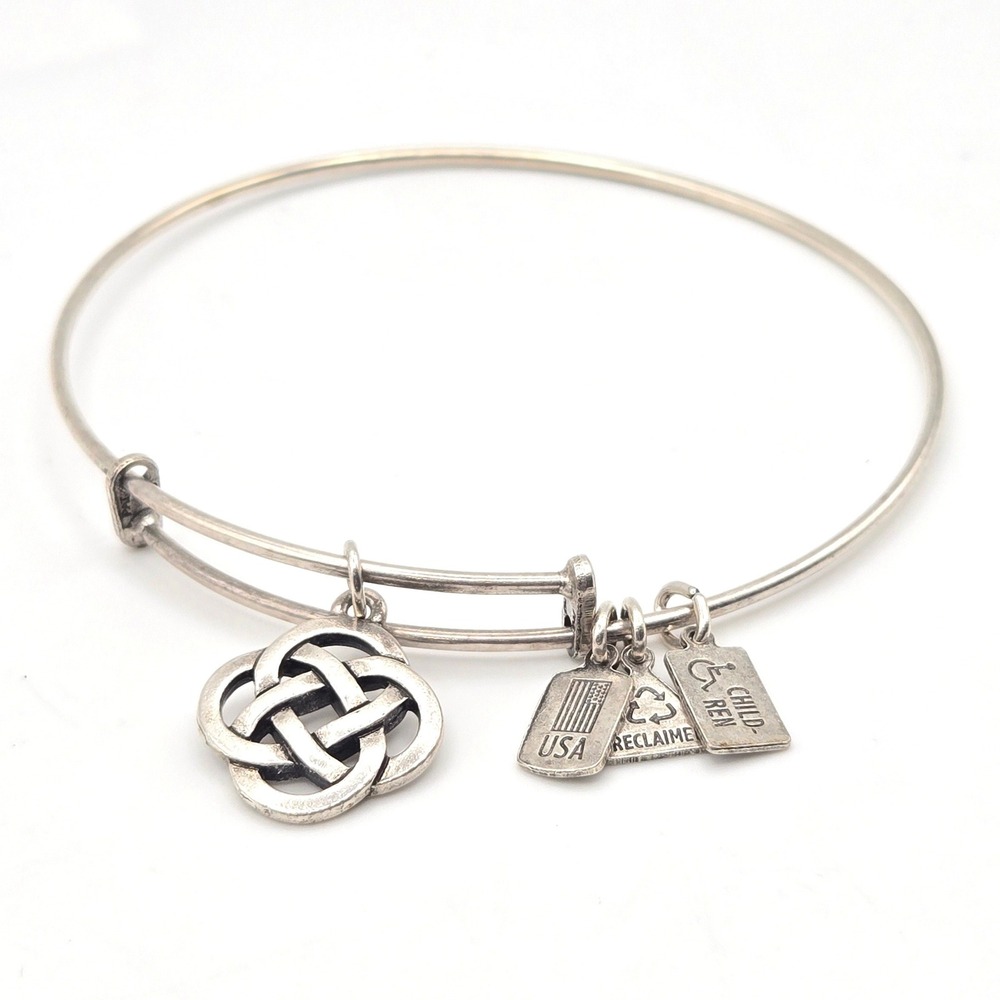 Wind &‎ Fire Celtic Knot Charm Bangle Bracelet Bright Rhodium Silver Tone